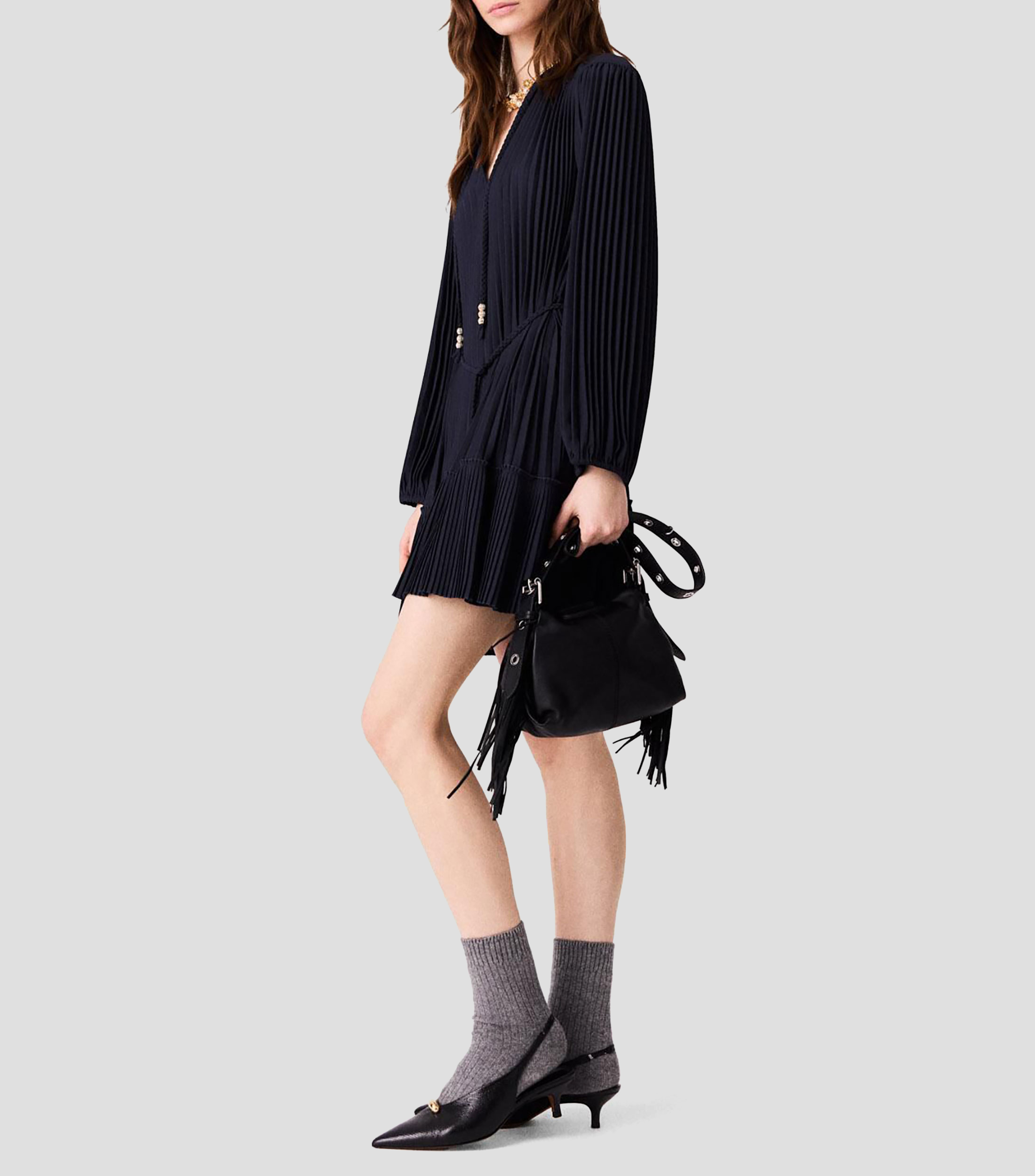 Vestido corto manga larga Rilaji liso Mujer